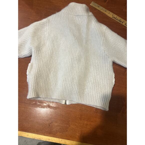 Vintage L.L. Bean Wool/ Alpaca Crop Sweater Ivory Pockets Sm / Med Mock Neck - Picture 7 of 9